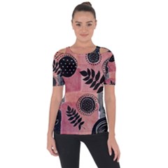 Abstract Pattern Floral Wall Art Shoulder Cut Out Short Sleeve Top by Vaneshop