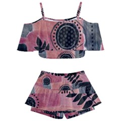 Abstract Pattern Floral Wall Art Kids  Off Shoulder Skirt Bikini by Vaneshop