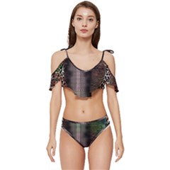 Leopard Animal Shawl Honeycomb Ruffle Edge Tie Up Bikini Set	 by Vaneshop