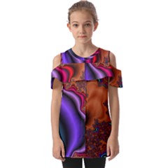 Colorful Piece Abstract Fold Over Open Sleeve Top