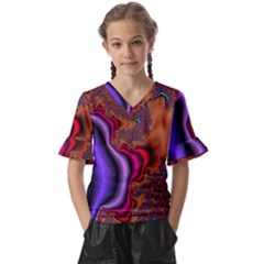 Colorful Piece Abstract Kids  V-neck Horn Sleeve Blouse by Vaneshop