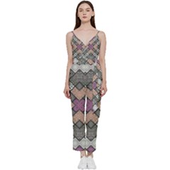 Mandala Decoration Floral Flower V-neck Spaghetti Strap Tie Front Jumpsuit by Vaneshop