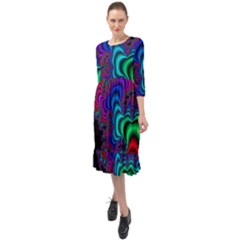 Abstract Piece Color Ruffle End Midi Chiffon Dress by Vaneshop