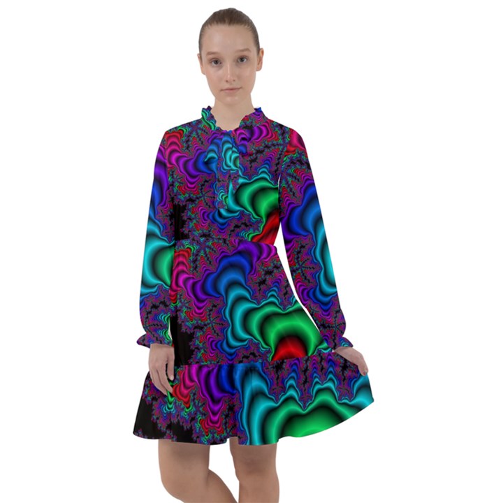 Abstract Piece Color All Frills Chiffon Dress