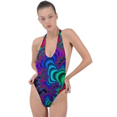 Abstract Piece Color Backless Halter One Piece Swimsuit by Vaneshop