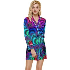 Abstract Piece Color Long Sleeve Satin Robe