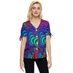 Abstract Piece Color Bow Sleeve Button Up Top by Vaneshop