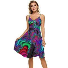 Abstract Piece Color Sleeveless Tie Front Chiffon Dress by Vaneshop