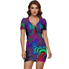 Abstract Piece Color Low Cut Cap Sleeve Mini Dress by Vaneshop