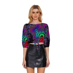 Abstract Piece Color Mid Sleeve Drawstring Hem Top by Vaneshop