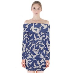 Bird Animal Animal Background Long Sleeve Off Shoulder Dress by Vaneshop