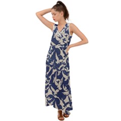 Bird Animal Animal Background V-Neck Chiffon Maxi Dress