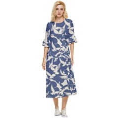 Bird Animal Animal Background Double Cuff Midi Dress