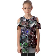 Piece Graphic Fold Over Open Sleeve Top