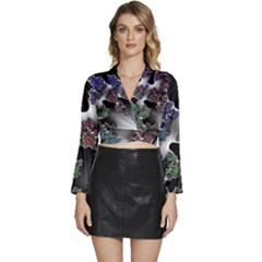 Piece Graphic Long Sleeve Tie Back Satin Wrap Top