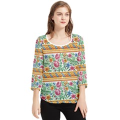 Flower Fabric Design Chiffon Quarter Sleeve Blouse by Vaneshop