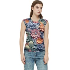 3d Flower Bloom Embossed Pattern Women s Raglan Cap Sleeve Tee by Vaneshop