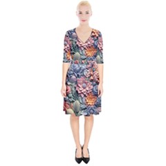 3d Flower Bloom Embossed Pattern Wrap Up Cocktail Dress by Vaneshop