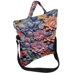 3d Flower Bloom Embossed Pattern Fold Over Handle Tote Bag by Vaneshop