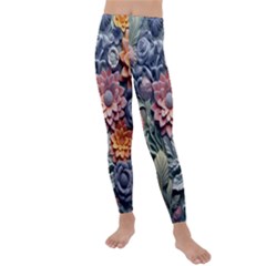 3d Flower Bloom Embossed Pattern Kids  Lightweight Velour Leggings by Vaneshop