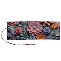 3d Flower Bloom Embossed Pattern Roll Up Canvas Pencil Holder (m) by Vaneshop