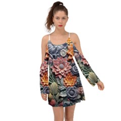 3d Flower Bloom Embossed Pattern Boho Dress