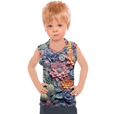 3d Flower Bloom Embossed Pattern Kids  Sport Tank Top by Vaneshop