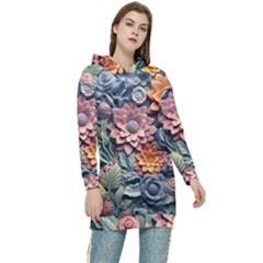 3d Flower Bloom Embossed Pattern Women s Long Oversized Pullover Hoodie by Vaneshop