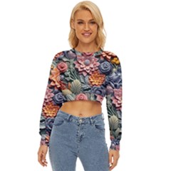 3d Flower Bloom Embossed Pattern Lightweight Long Sleeve Sweatshirt