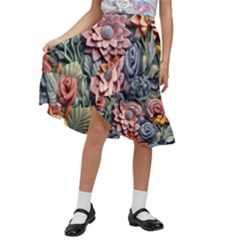 3d Flower Bloom Embossed Pattern Kids  Ruffle Flared Wrap Midi Skirt by Vaneshop