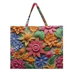 Flower Bloom Embossed Pattern Zipper Large Tote Bag by Vaneshop