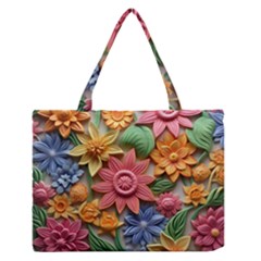 Flower Bloom Embossed Pattern Zipper Medium Tote Bag by Vaneshop