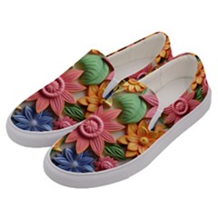 Flower Bloom Embossed Pattern Men s Canvas Slip Ons