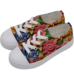 Flower Bloom Embossed Pattern Kids  Low Top Canvas Sneakers by Vaneshop