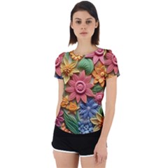 Flower Bloom Embossed Pattern Back Cut Out Sport Tee by Vaneshop