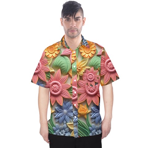 Flower Bloom Embossed Pattern Men s Hawaii Shirt by Vaneshop