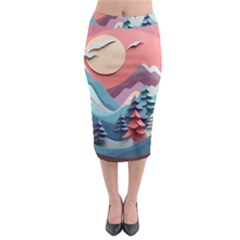 Paper Art Pastel Midi Pencil Skirt by Vaneshop