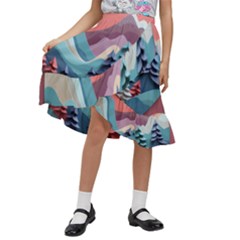 Paper Art Pastel Kids  Ruffle Flared Wrap Midi Skirt by Vaneshop