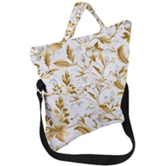 Flowers Gold Floral Fold Over Handle Tote Bag by Vaneshop