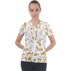 Flowers Gold Floral Short Sleeve Zip Up Jacket by Vaneshop