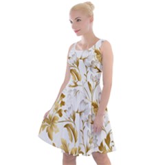 Flowers Gold Floral Knee Length Skater Dress by Vaneshop