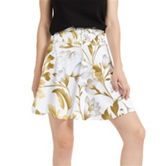 Flowers Gold Floral Waistband Skirt by Vaneshop
