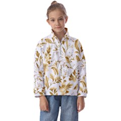 Flowers Gold Floral Kids  Half Zip Hoodie by Vaneshop