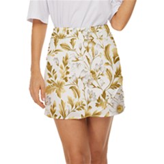 Flowers Gold Floral Mini Front Wrap Skirt by Vaneshop