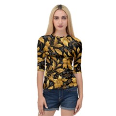 Flower Gold Floral Quarter Sleeve Raglan Tee