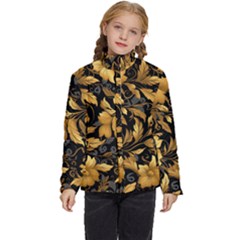 Flower Gold Floral Kids  Puffer Bubble Jacket Coat