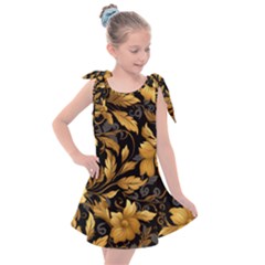 Flower Gold Floral Kids  Tie Up Tunic Dress by Vaneshop