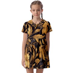 Flower Gold Floral Kids  Asymmetric Collar Dress by Vaneshop