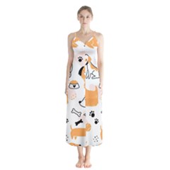 Seamless Pattern Of Cute Dog Puppy Cartoon Funny And Happy Button Up Chiffon Maxi Dress by Wav3s