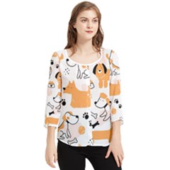 Seamless Pattern Of Cute Dog Puppy Cartoon Funny And Happy Chiffon Quarter Sleeve Blouse